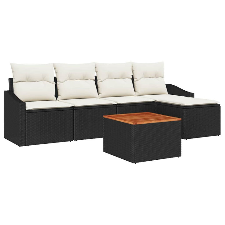 Havesofa Sæt med pude 6 pcs Sort polyrattan