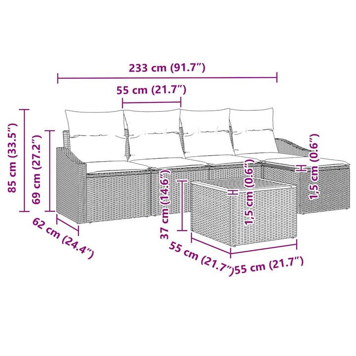 Havesofa Sæt med pude 6 pcs Sort polyrattan