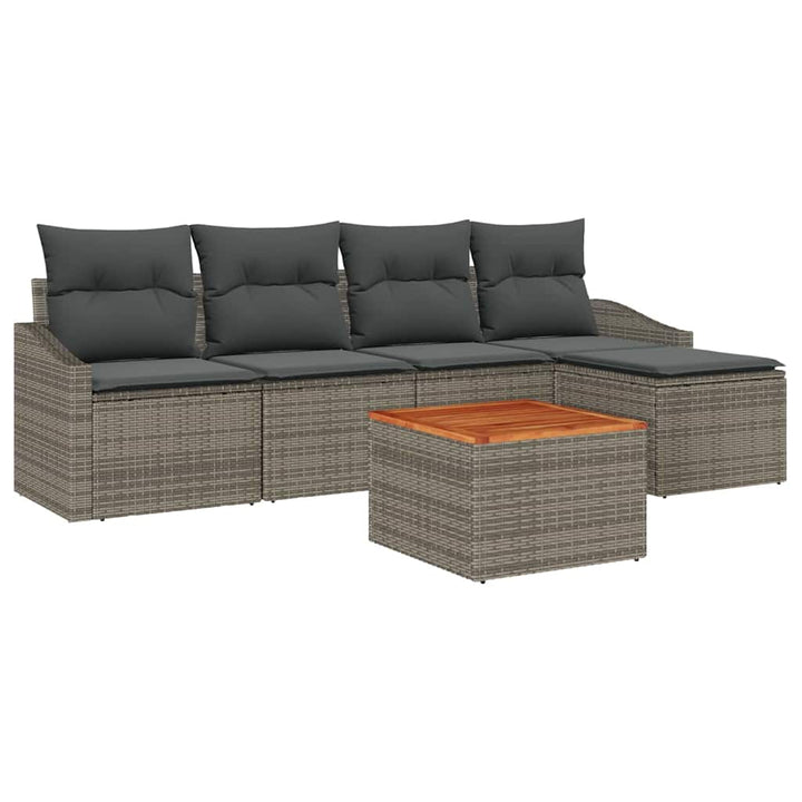 Havesofa Sæt med pude 6 pcs Grå polyrattan