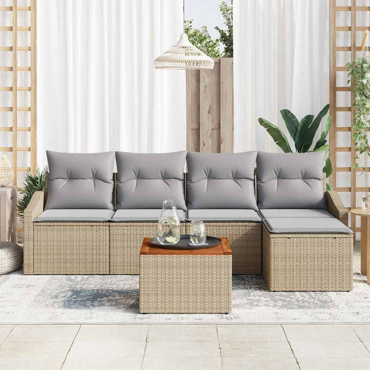 Havesofa Sæt med pude 6 pcs Beige polyrattan