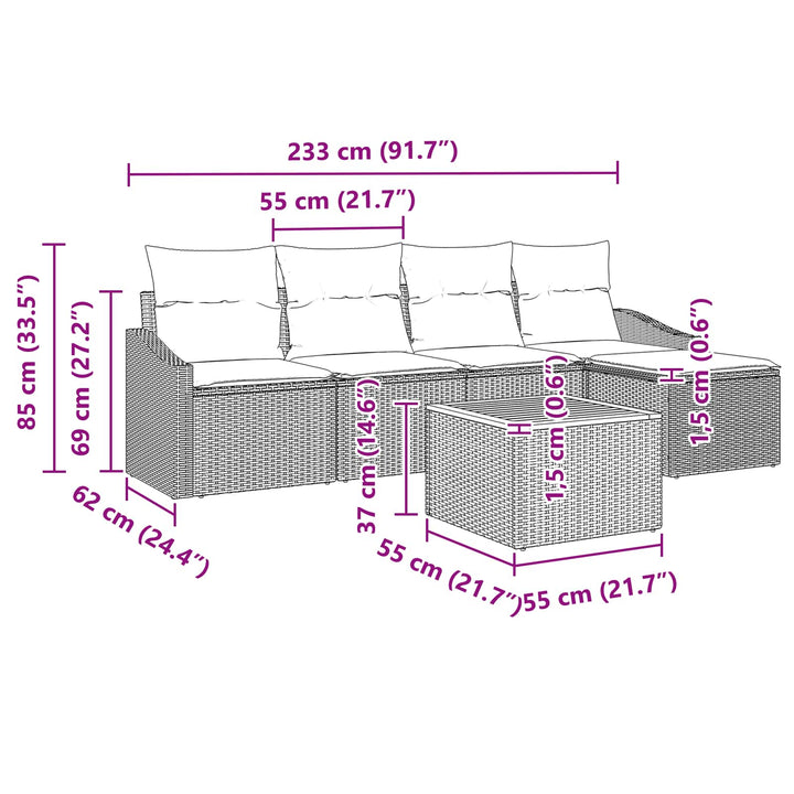 Havesofa Sæt med pude 6 pcs Sort polyrattan