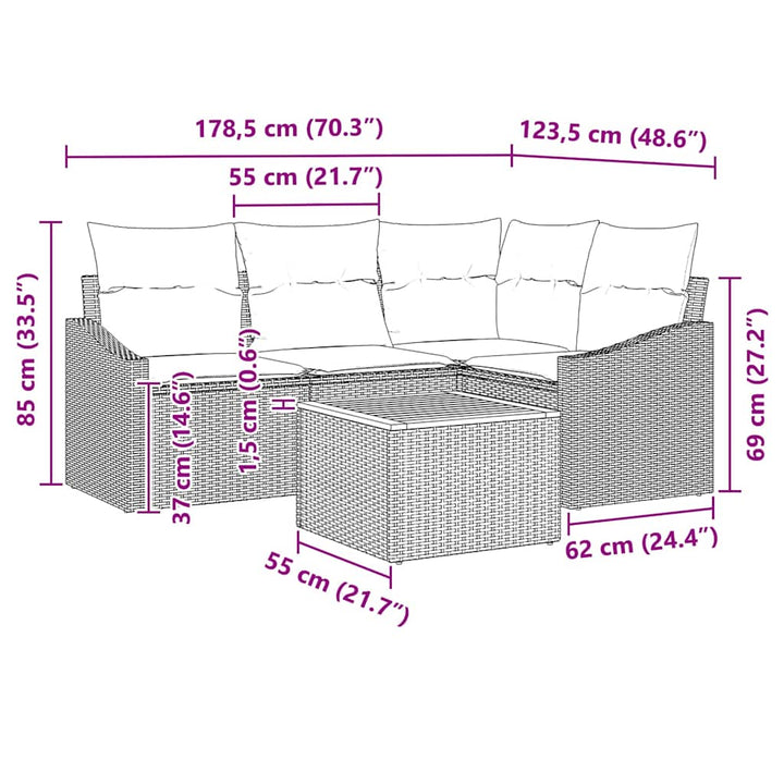 Havesofa Sæt 5 stk. Sort polyrattan