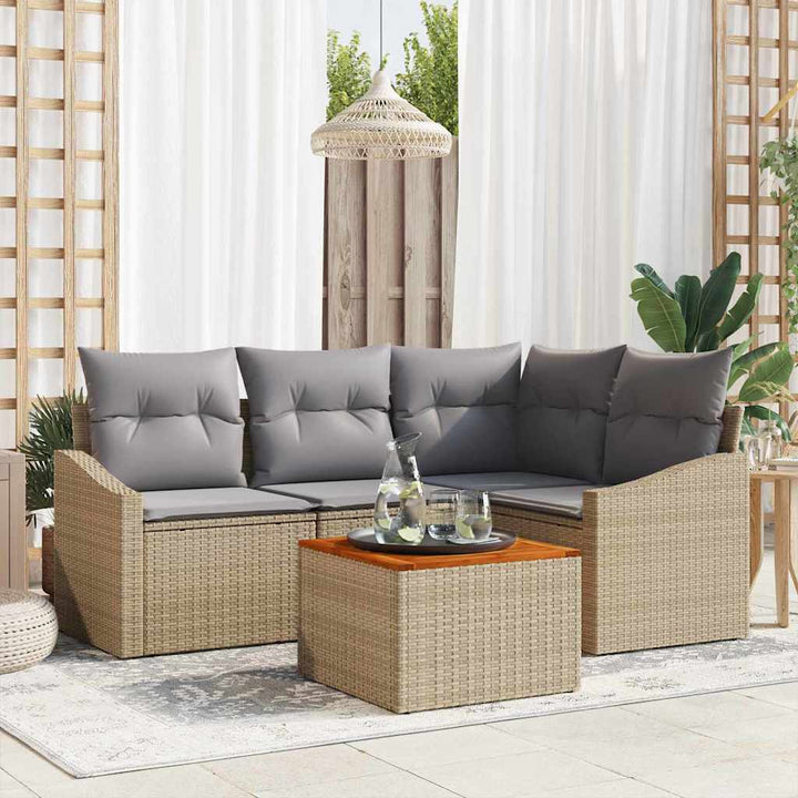 Havesofa Sæt med pude 5 pcs Beige polyrattan