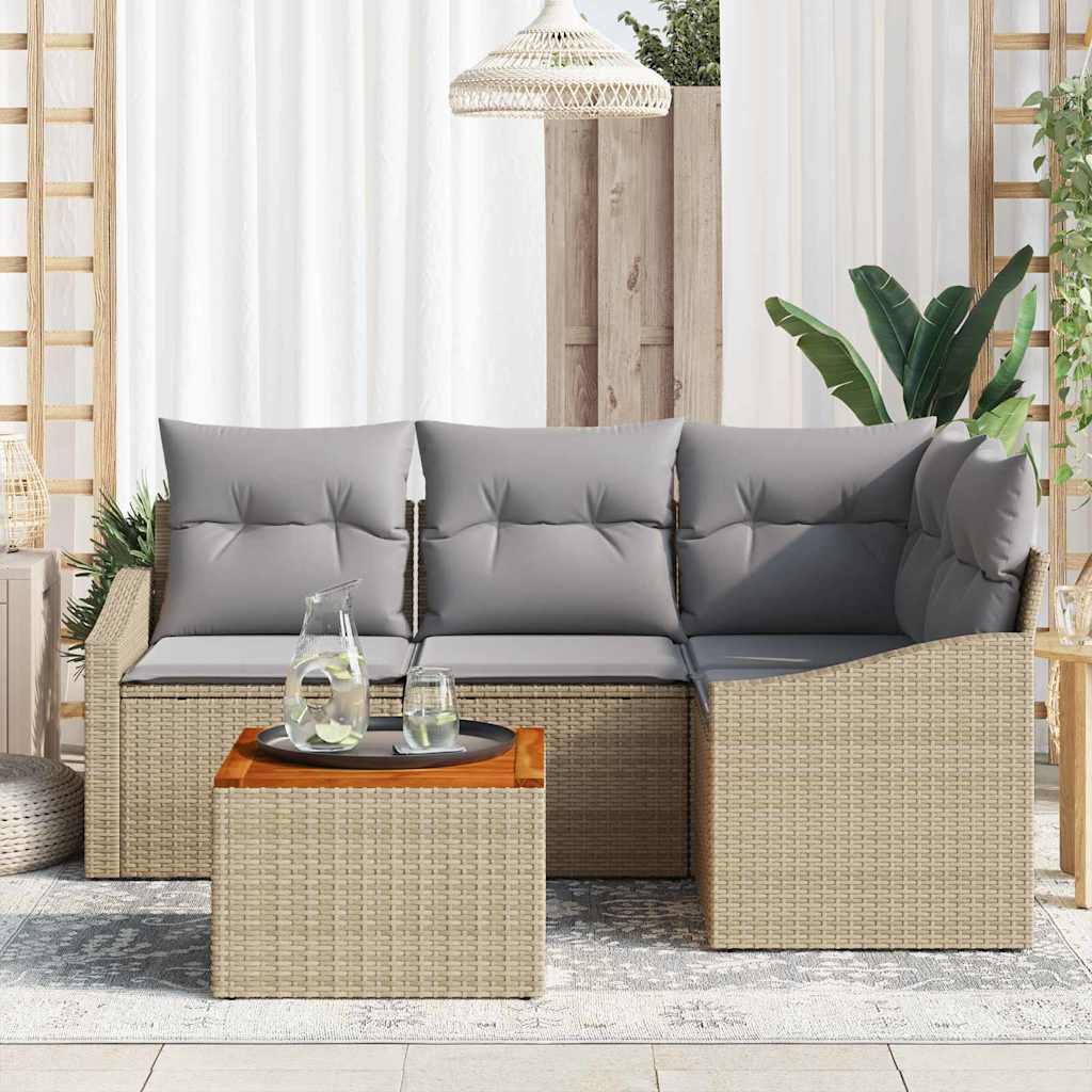 Havesofa Sæt med pude 5 pcs Beige polyrattan