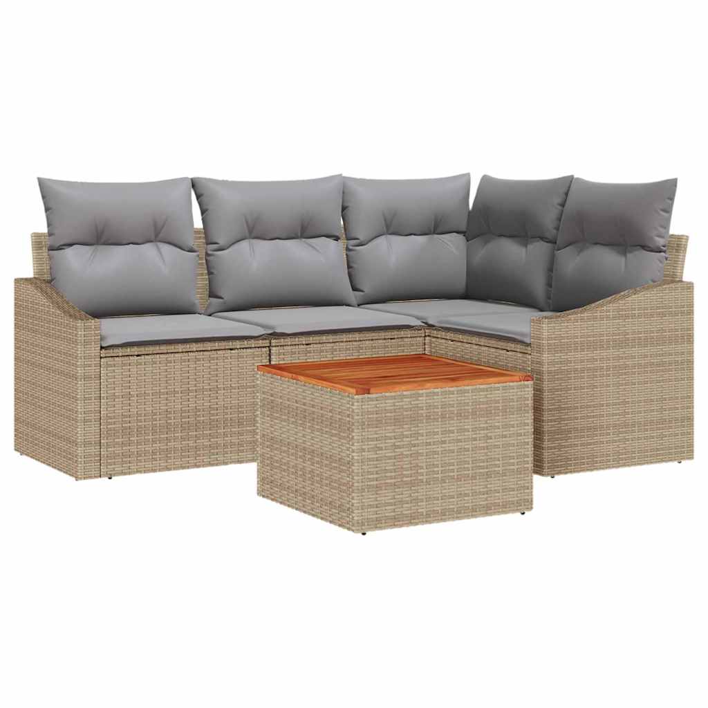 Havesofa Sæt med pude 5 pcs Beige polyrattan
