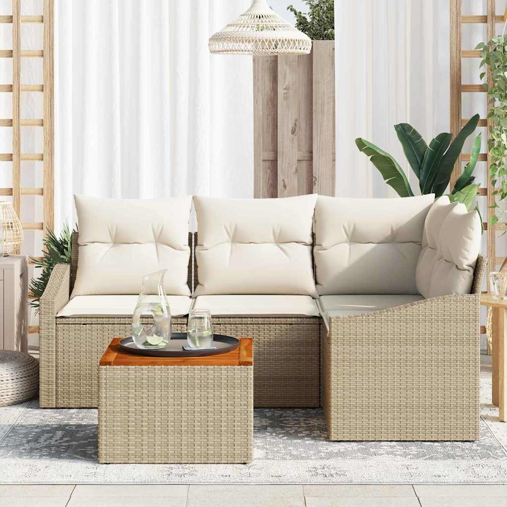 Havesofa Sæt med pude 5 pcs Beige polyrattan