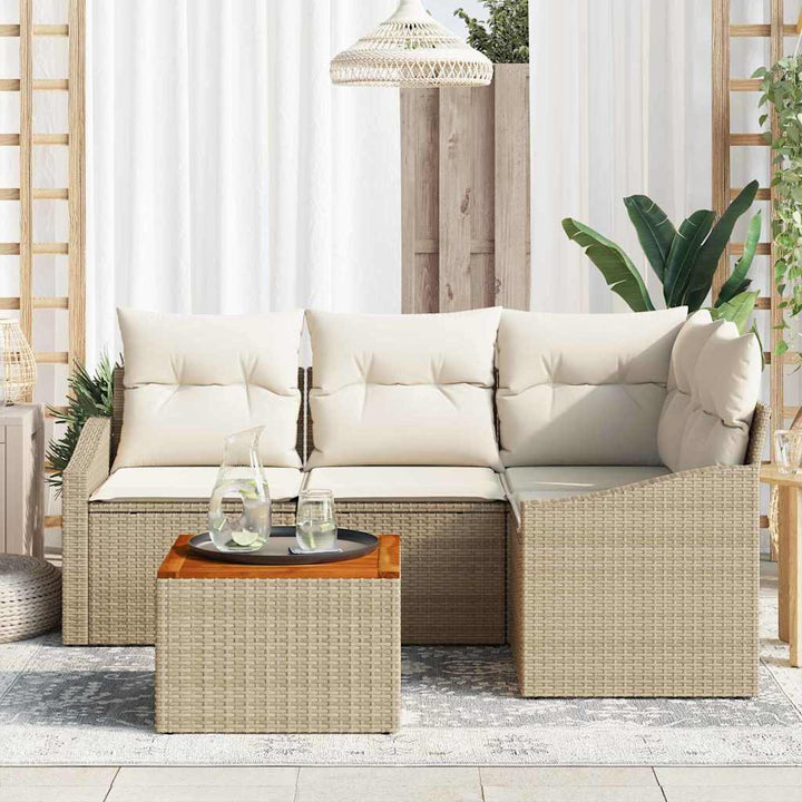 Havesofa Sæt med pude 5 pcs Beige polyrattan