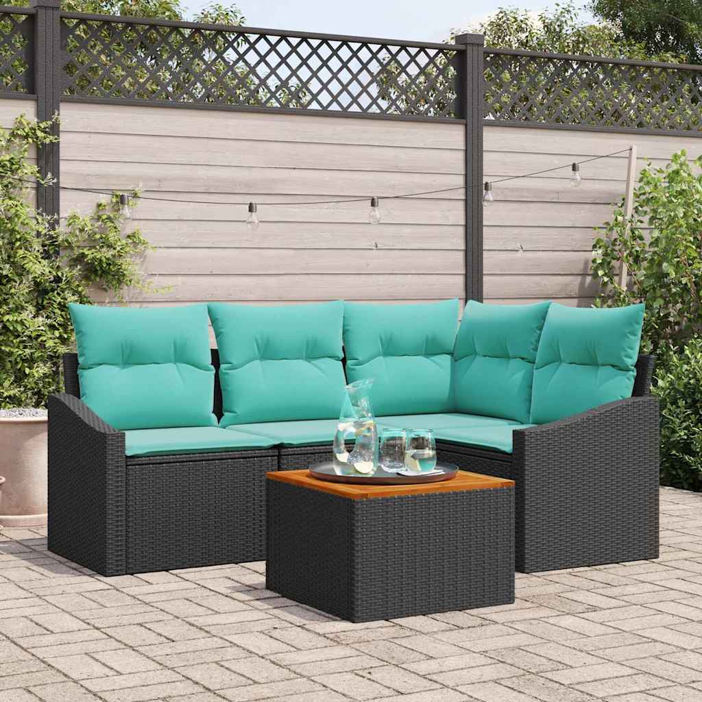 Havesofa Sæt med pude 5 pcs Sort polyrattan
