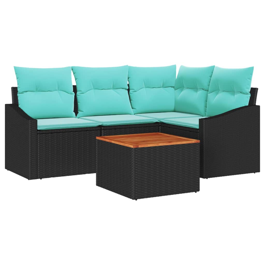 Havesofa Sæt med pude 5 pcs Sort polyrattan