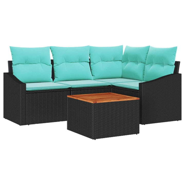 Havesofa Sæt med pude 5 pcs Sort polyrattan