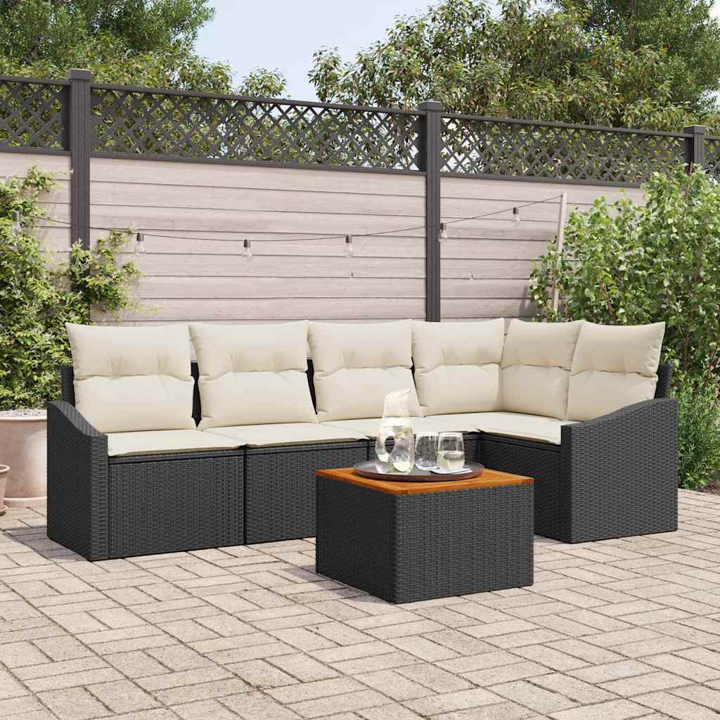 Havesofa Sæt 6 stk. Sort polyrattan