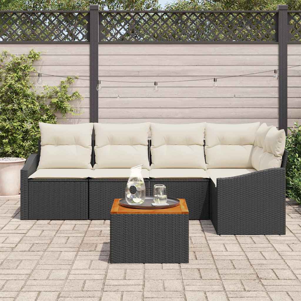 Havesofa Sæt 6 stk. Sort polyrattan