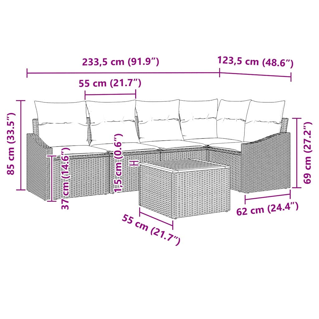 Havesofa Sæt 6 stk. Sort polyrattan