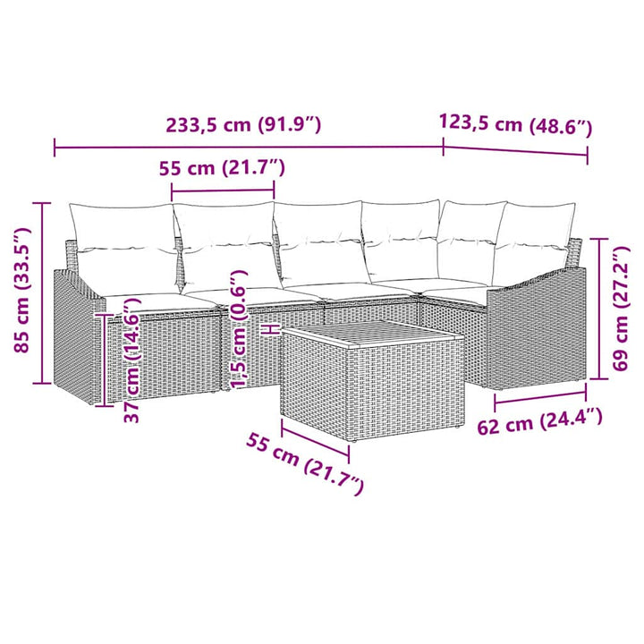 Havesofa Sæt 6 stk. Sort polyrattan