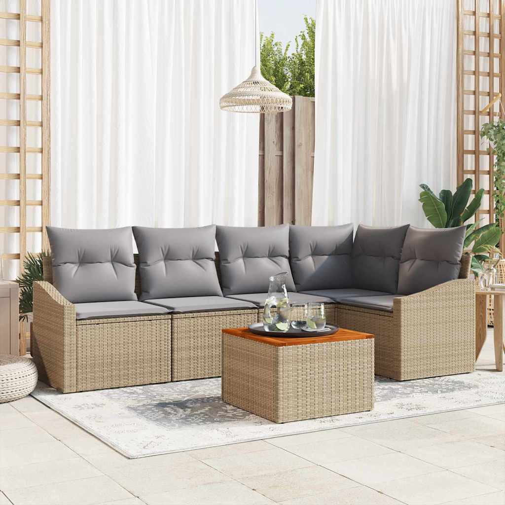 Havesofa Sæt med pude 6 pcs Beige polyrattan