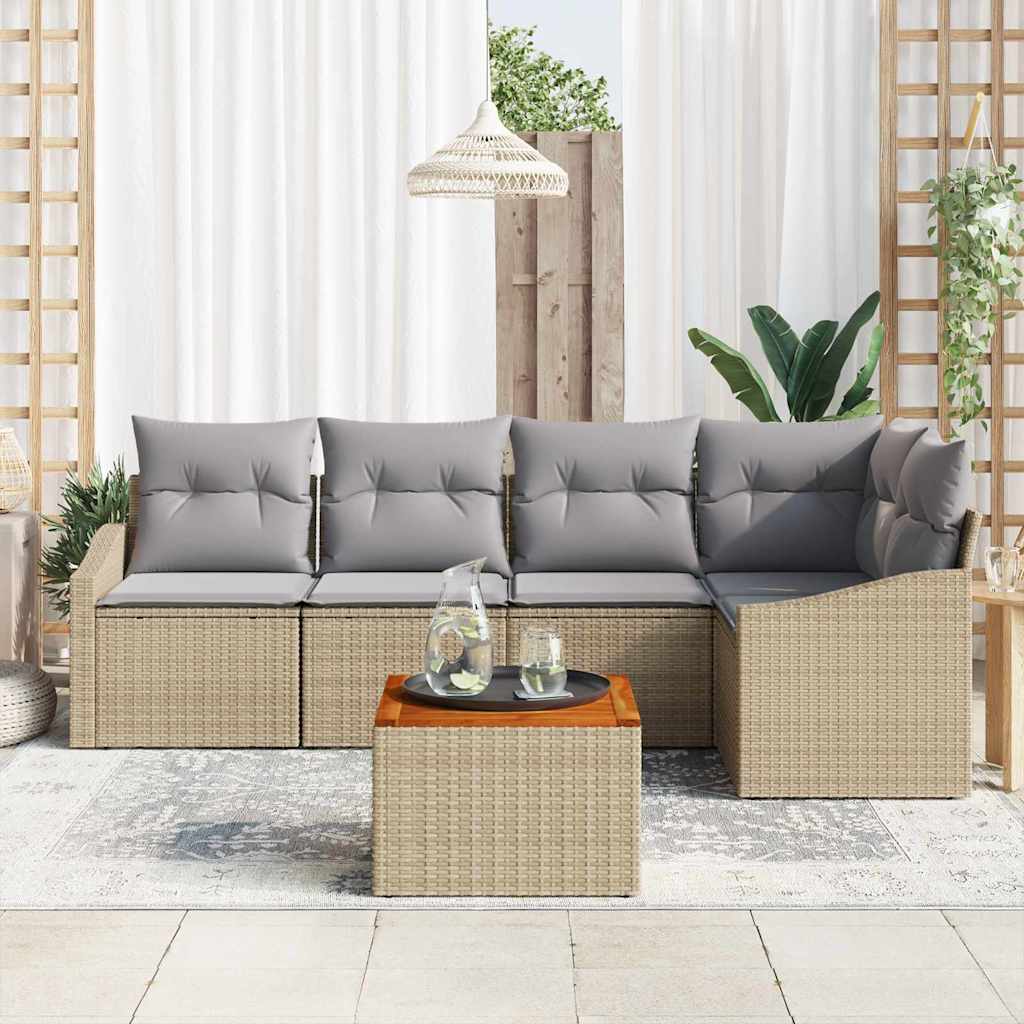 Havesofa Sæt med pude 6 pcs Beige polyrattan