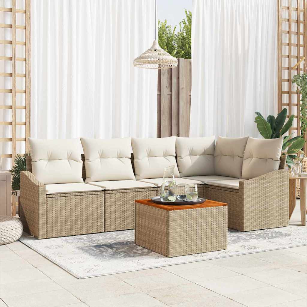 Havesofa Sæt med pude 6 pcs Beige polyrattan