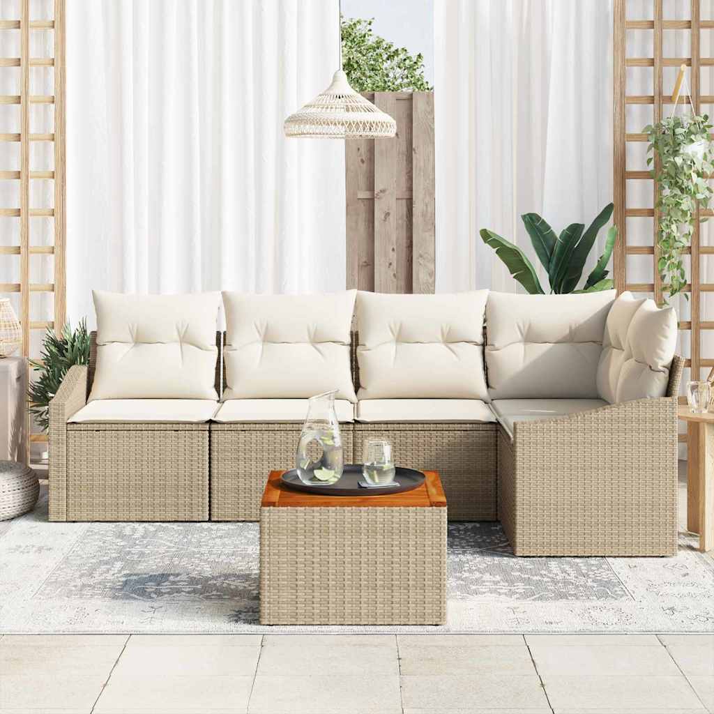 Havesofa Sæt med pude 6 pcs Beige polyrattan