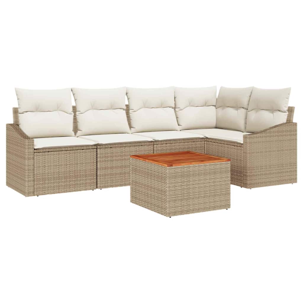 Havesofa Sæt med pude 6 pcs Beige polyrattan