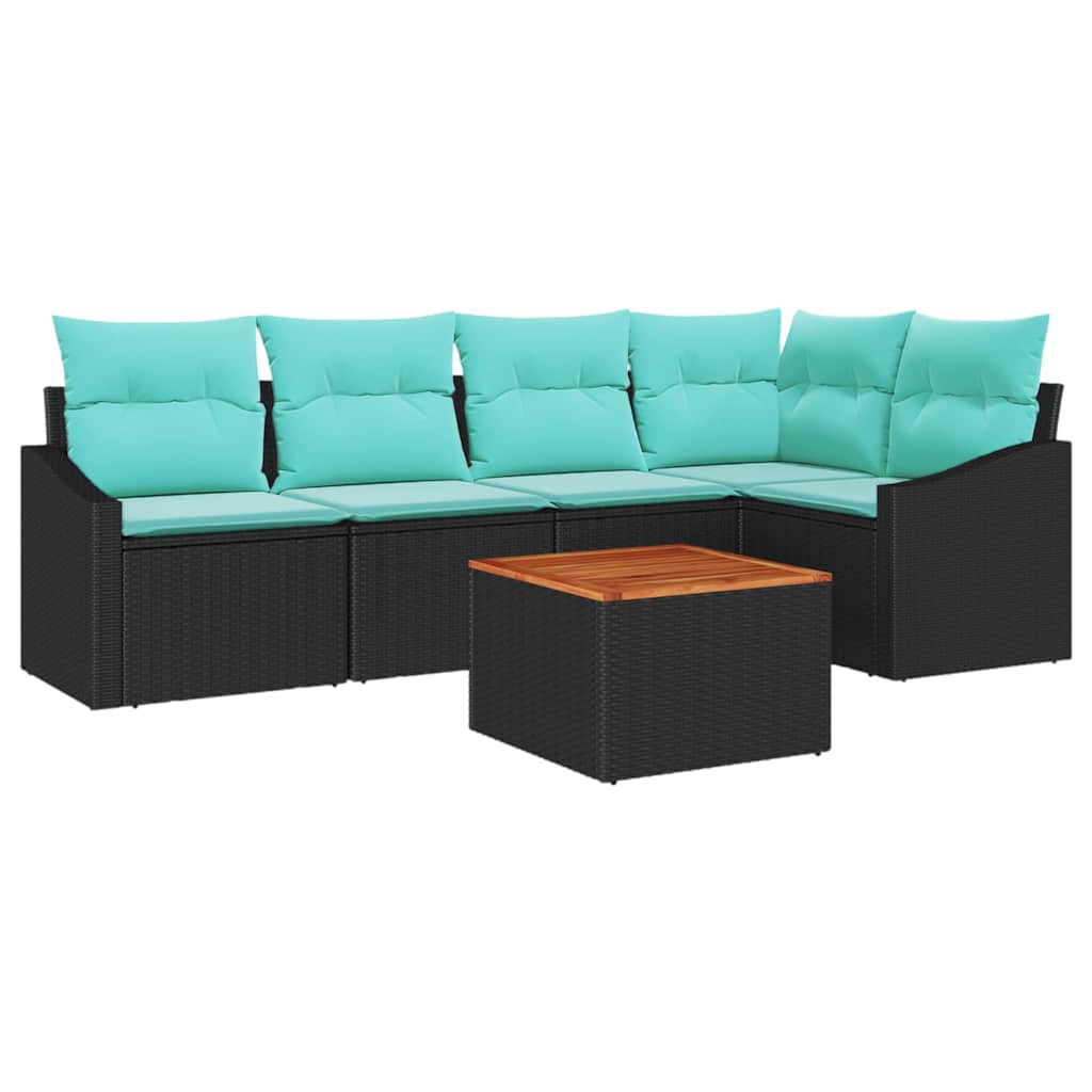 Havesofa Sæt med pude 6 pcs Sort polyrattan