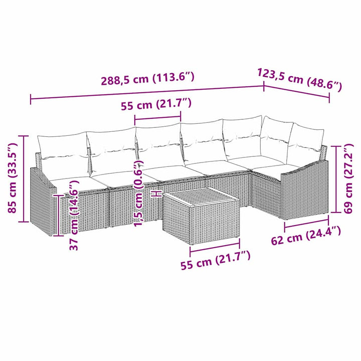 Havesofa Sæt med pude 7 pcs Sort polyrattan