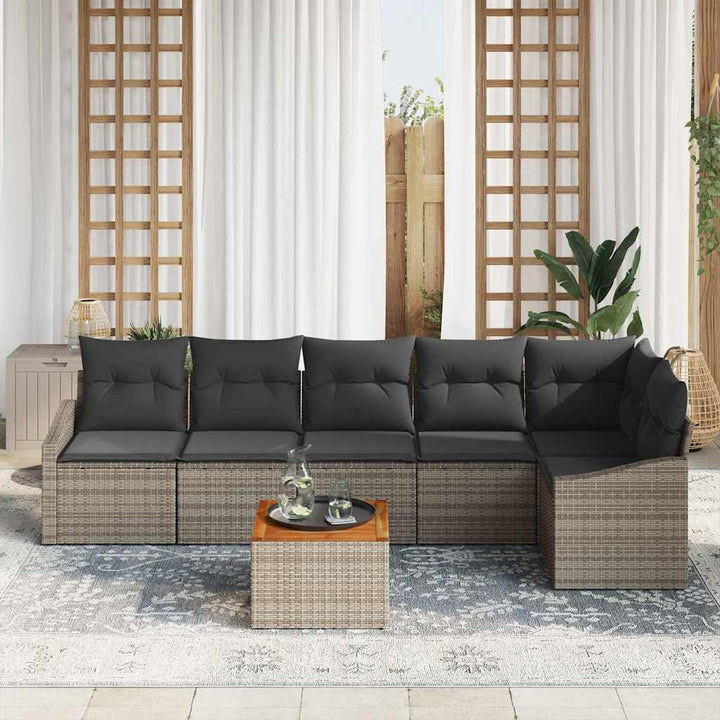 Havesofa Sæt med pude 7 pcs Grå polyrattan