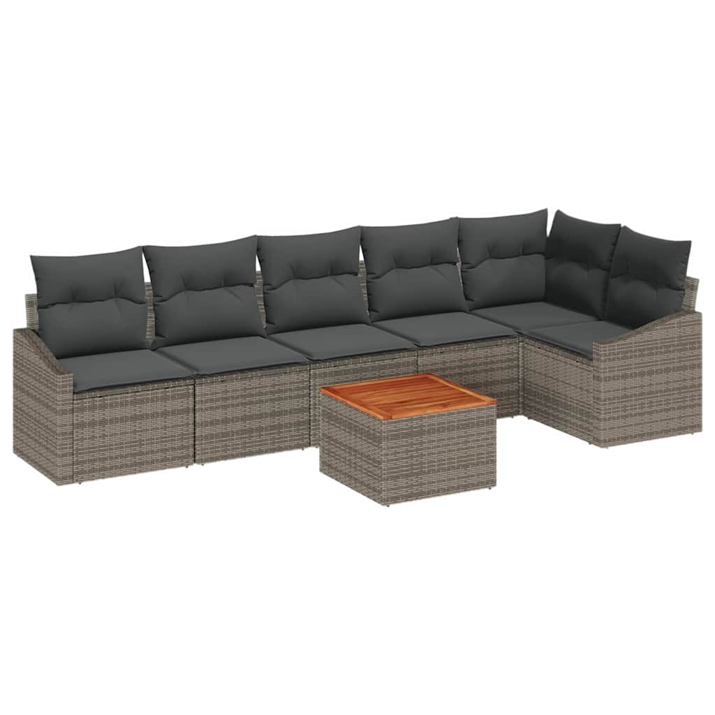 Havesofa Sæt med pude 7 pcs Grå polyrattan