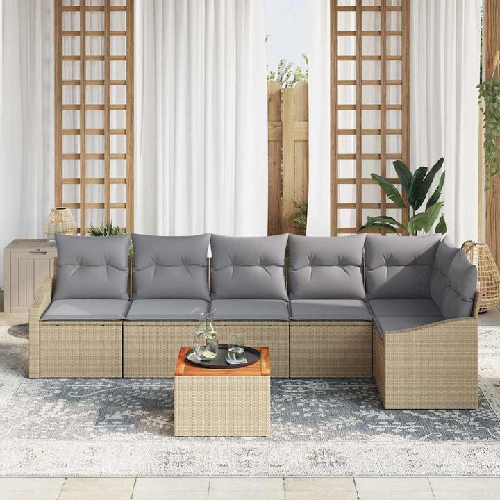 Havesofa Sæt med pude 7 pcs Beige polyrattan