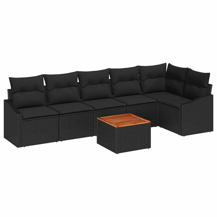 Havesofa Sæt med pude 7 pcs Sort polyrattan