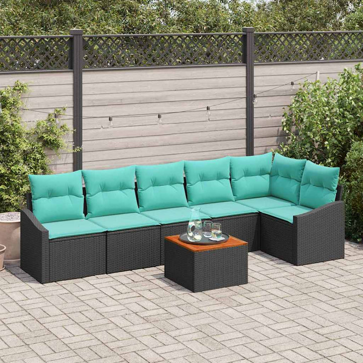 Havesofa Sæt med pude 7 pcs Sort polyrattan