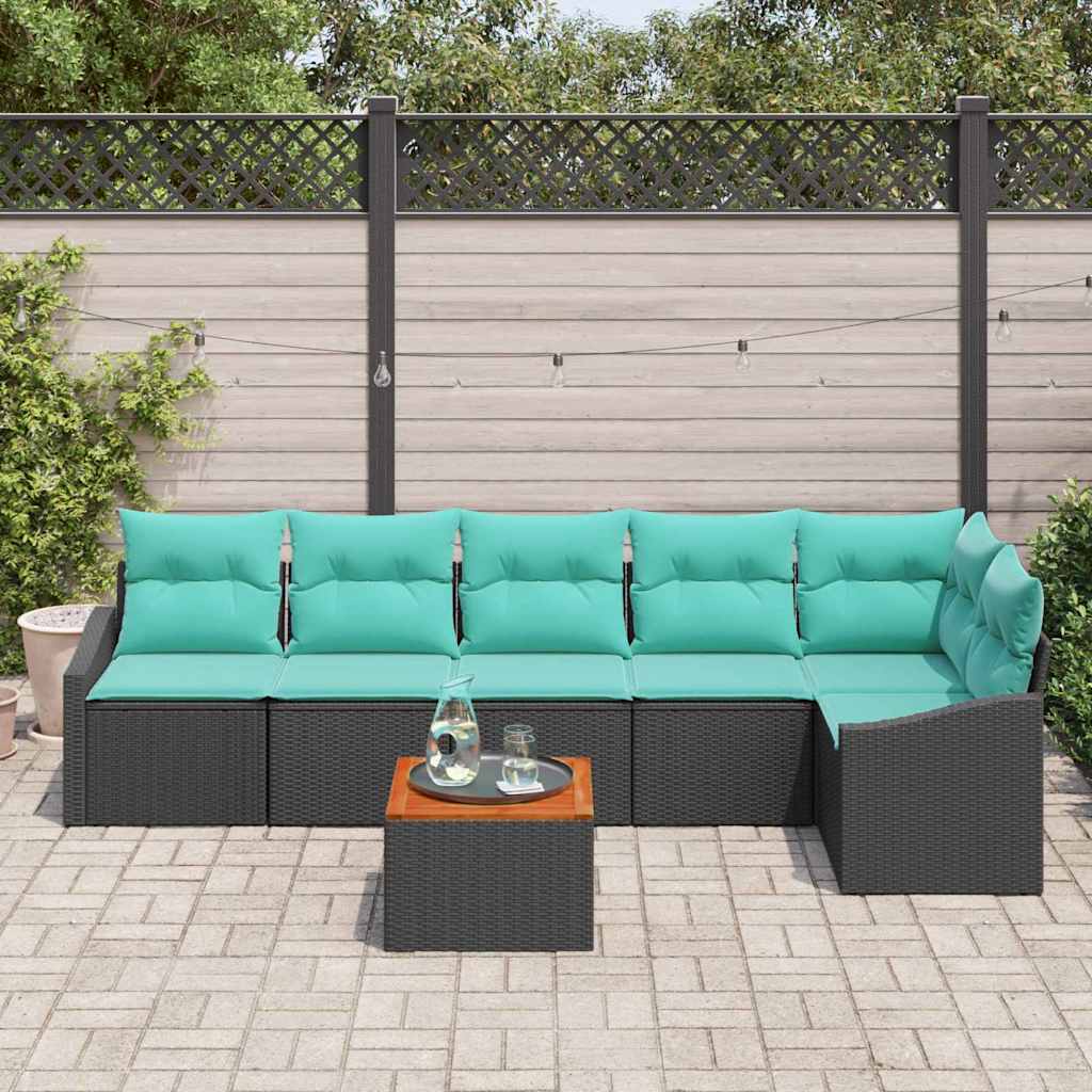 Havesofa Sæt med pude 7 pcs Sort polyrattan