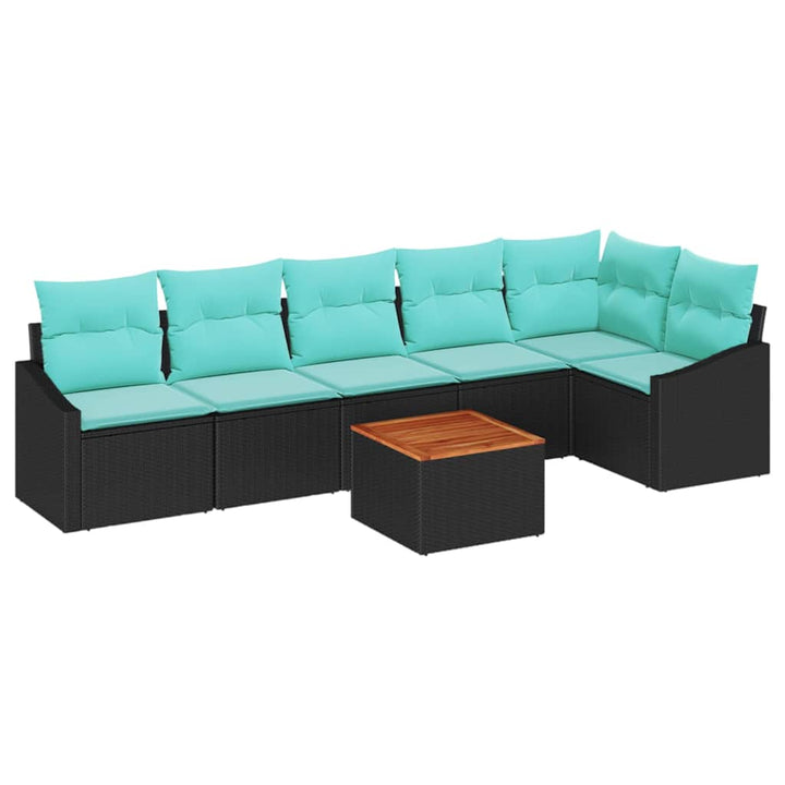Havesofa Sæt med pude 7 pcs Sort polyrattan