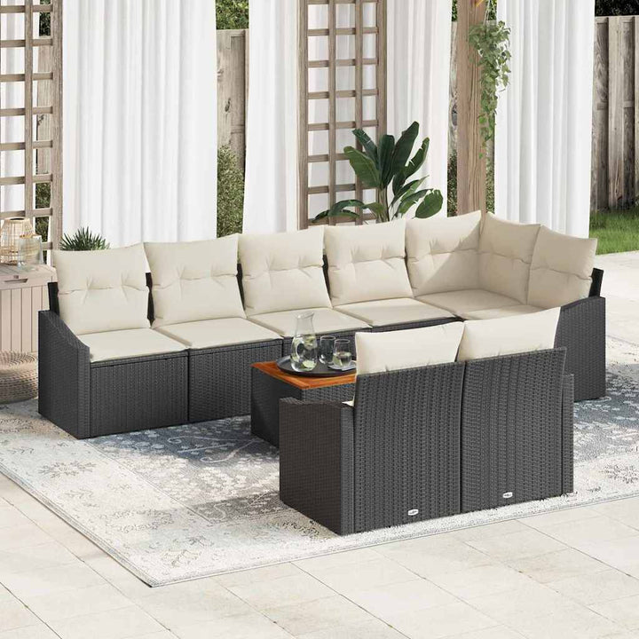 Havesofa Sæt med pude 9 pcs Sort polyrattan