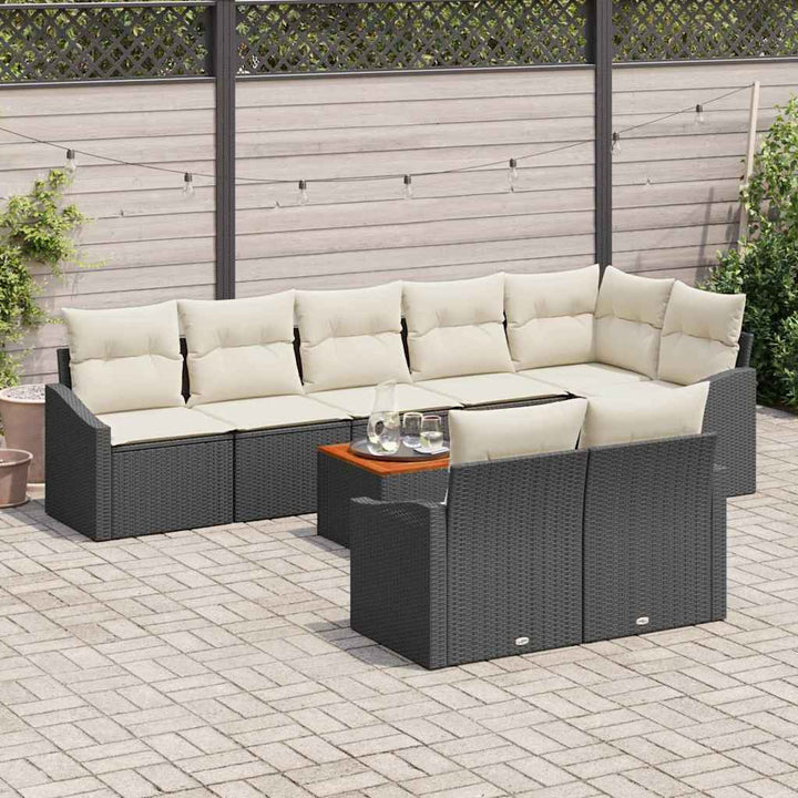 Havesofa Sæt med pude 9 pcs Sort polyrattan