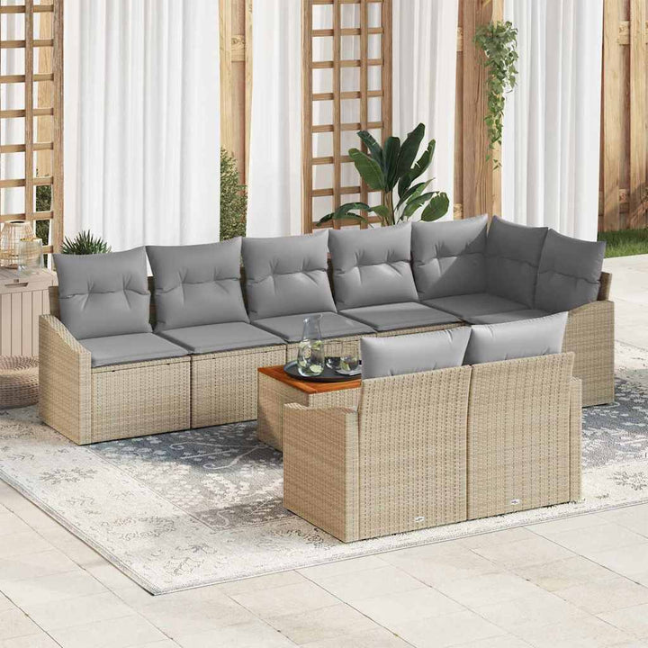 Havesofa Sæt med pude 9 pcs Beige polyrattan