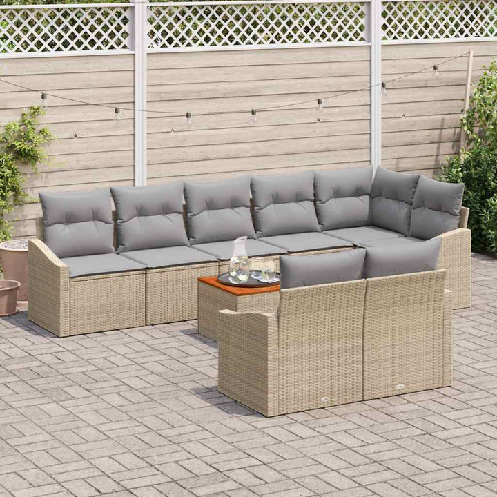 Havesofa Sæt med pude 9 pcs Beige polyrattan