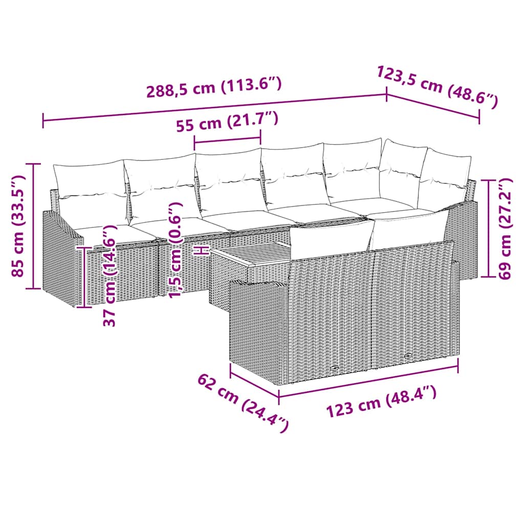 Havesofa Sæt med pude 9 pcs Beige polyrattan