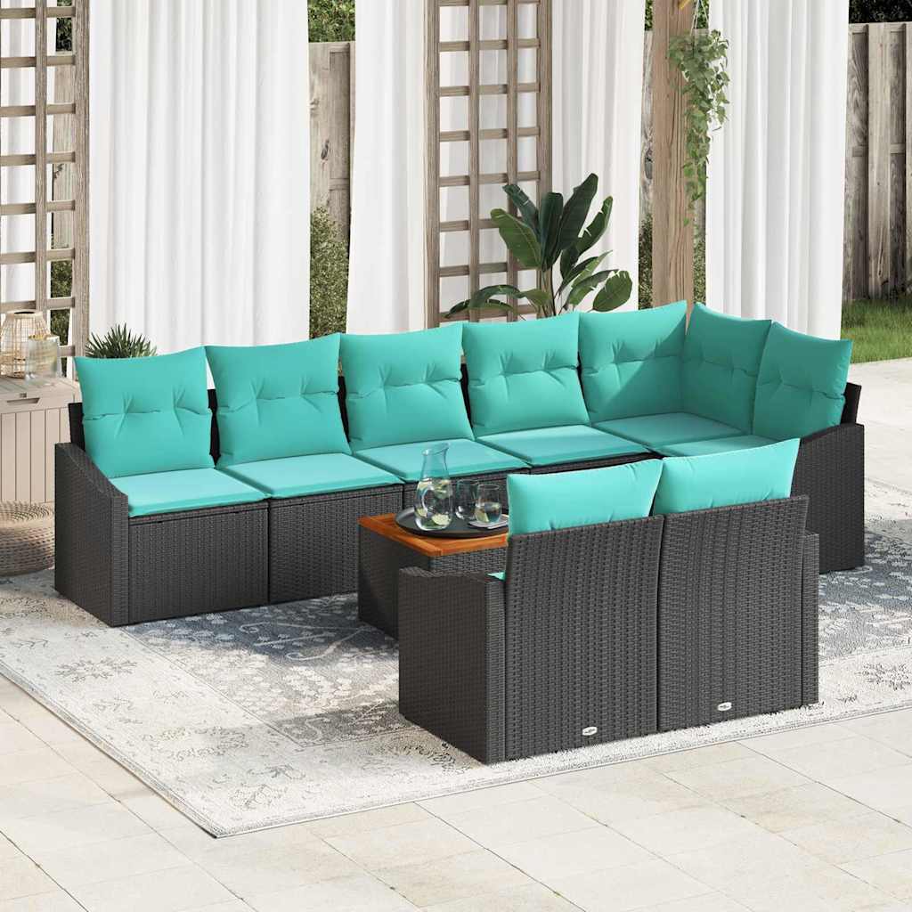 Havesofa Sæt med pude 9 pcs Sort polyrattan