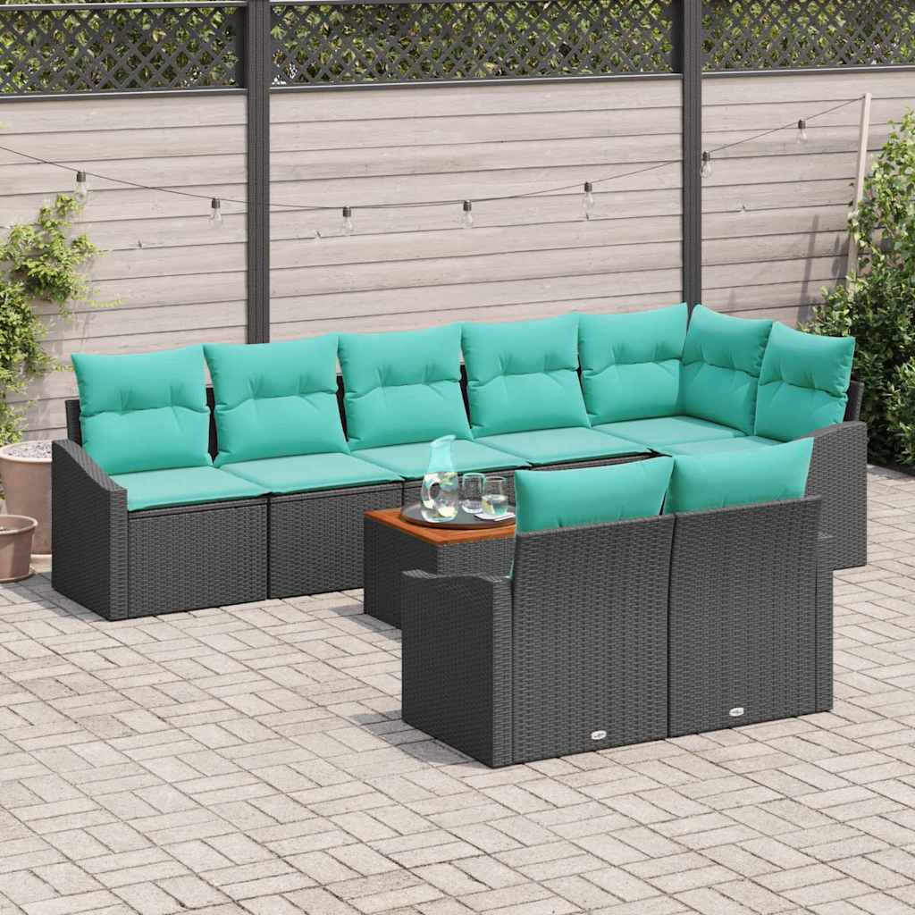 Havesofa Sæt med pude 9 pcs Sort polyrattan