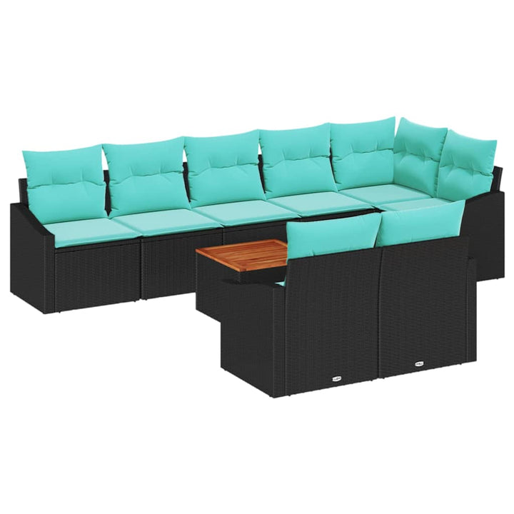 Havesofa Sæt med pude 9 pcs Sort polyrattan