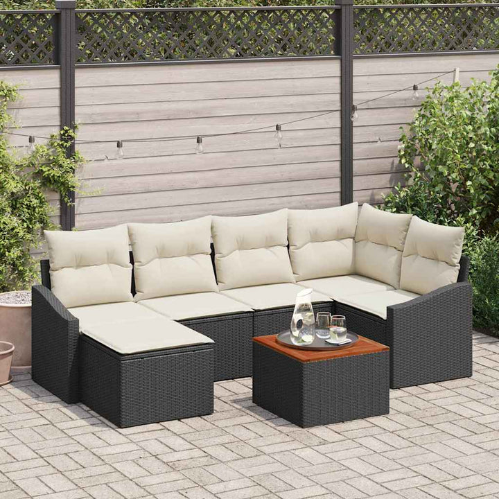 Havesofa Sæt 7 stk. Sort polyrattan