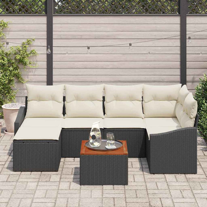 Havesofa Sæt 7 stk. Sort polyrattan