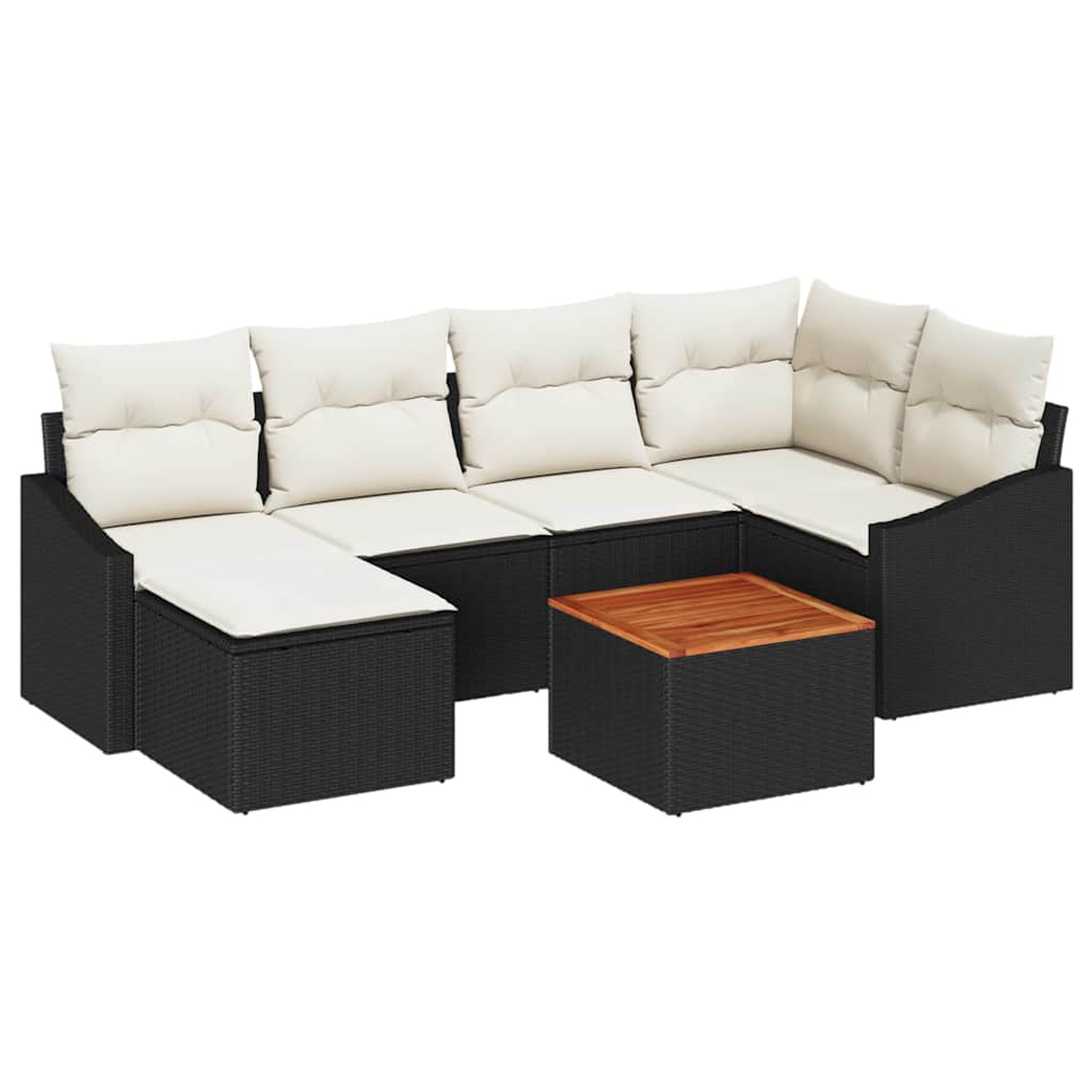 Havesofa Sæt 7 stk. Sort polyrattan