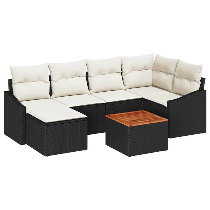Havesofa Sæt 7 stk. Sort polyrattan