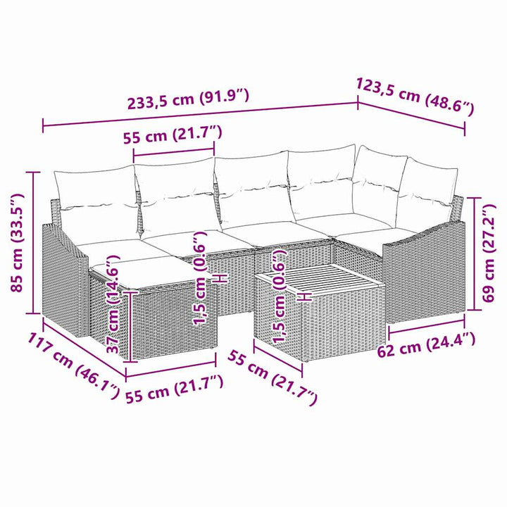 Havesofa Sæt 7 stk. Sort polyrattan
