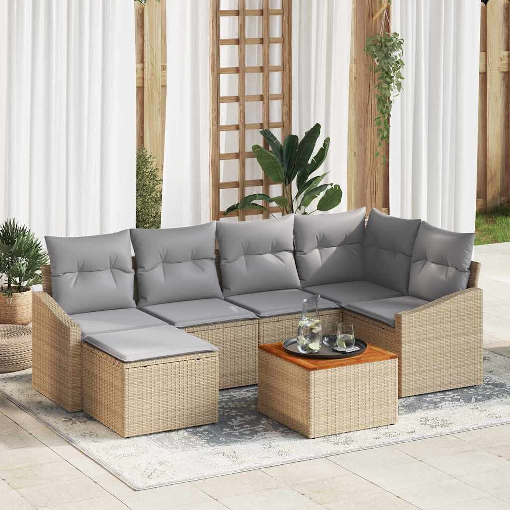 Havesofa Sæt med pude 7 pcs Beige polyrattan