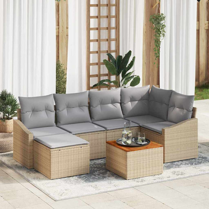 Havesofa Sæt med pude 7 pcs Beige polyrattan
