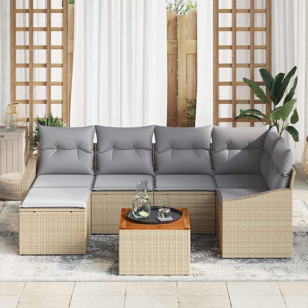Havesofa Sæt med pude 7 pcs Beige polyrattan