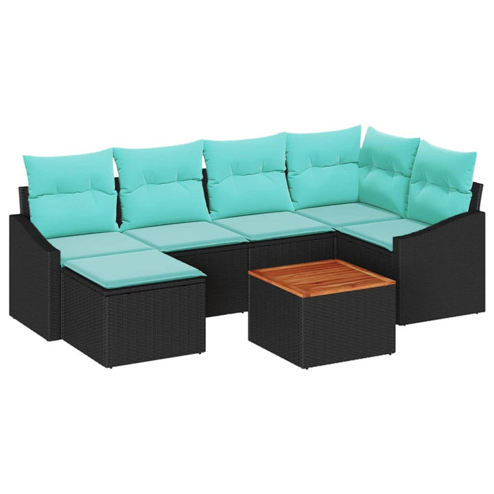 Havesofa Sæt med pude 7 pcs Sort polyrattan