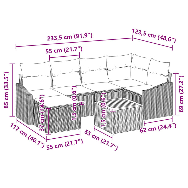 Havesofa Sæt med pude 7 pcs Sort polyrattan